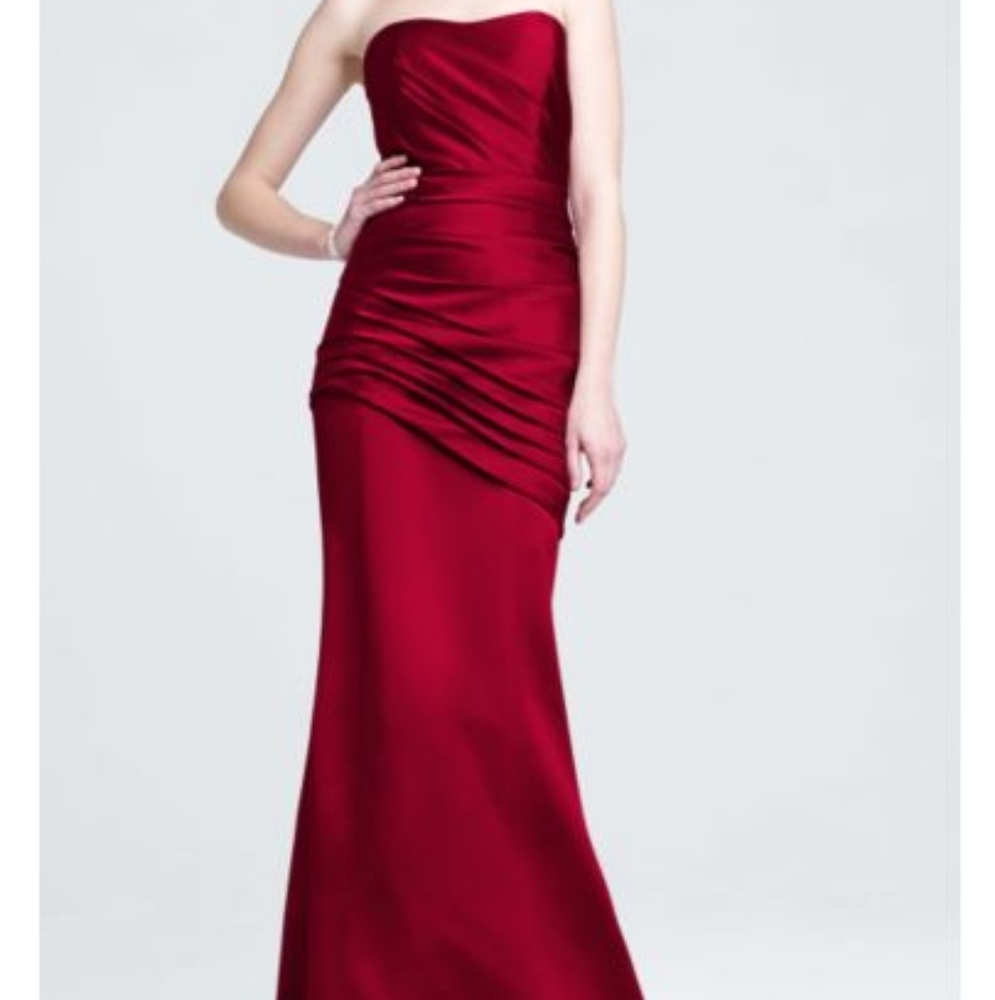 David's Bridal Strapless Satin Dress w/ Ruching